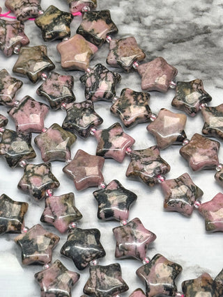 Rhodonite Puff Star Beads Strand - 15mm