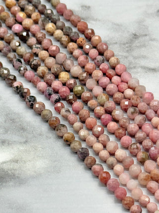 Rhodonite Gradient Color Faceted Beads Strand - 3mm