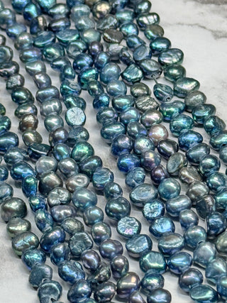 Freshwater Pearl Nugget Beads Strand - Marine Blue or Seashell Color