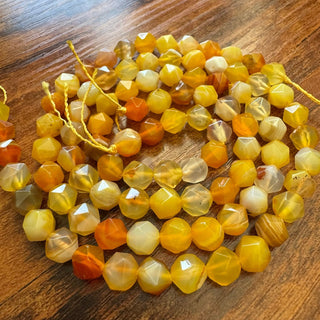 2 Strands - 7-8mm Faceted Star Cut Yellow Agate Bead Strands