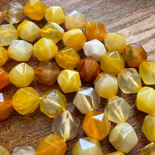 2 Strands - 7-8mm Faceted Star Cut Yellow Agate Bead Strands