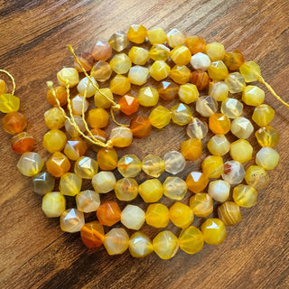 2 Strands - 7-8mm Faceted Star Cut Yellow Agate Bead Strands
