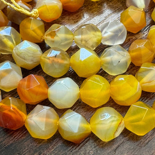 2 Strands - 7-8mm Faceted Star Cut Yellow Agate Bead Strands