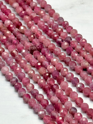 Red Tourmaline Faceted Beads Strand - 4mm