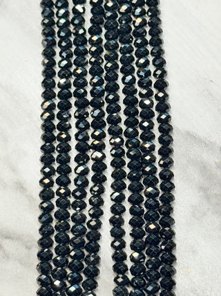 Black Tourmaline Bead Strand - Faceted Rondelle - 4x3mm
