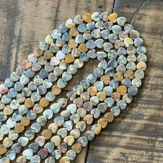 Frosted Crazy Lace Agate Heart Bead Strand - 6mm