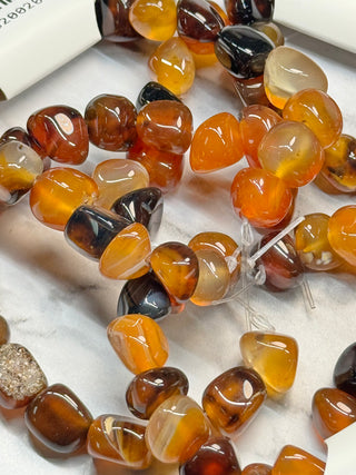 Black Agate Tumbled Stone Bead Strand - 7-13mm