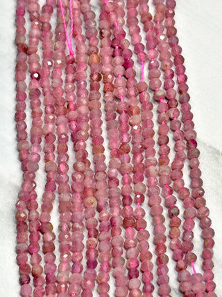 Pink Tourmaline Faceted Beads Strand - 3mm