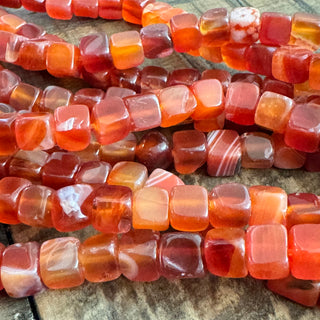 Carnelian Cube Bead Strand - 7mm