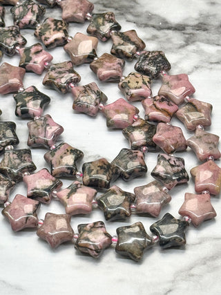 Rhodonite Puff Star Beads Strand - 15mm
