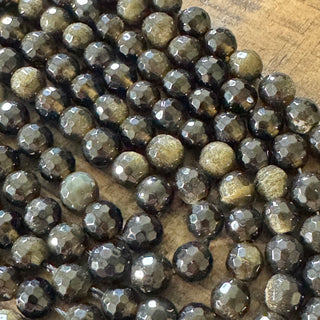 Faceted Gold Sheen Obsidian Bead Strand - 6mm