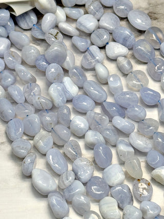 Blue Lace Agate Tumbled Beads Strand - 8-12mm