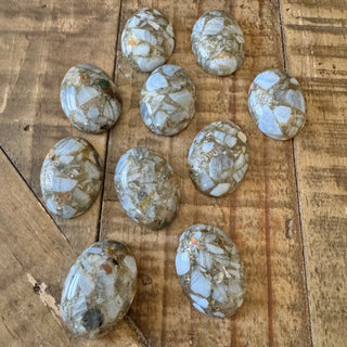 Oval Brass Lined Light Blue Chalcedony Agate Cabochon 18x25mm