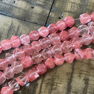 Cherry Quartz Faceted Star Cut Bead Strand - 9mm