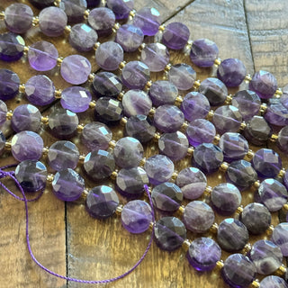 Faceted Flat Round Amethyst Bead Strand - 10mm