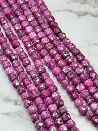 Ruby Faceted Cube Beads Strand - 4.5mm