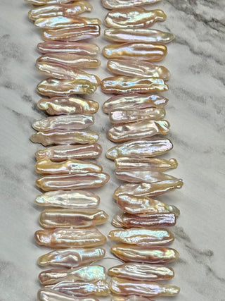 Freshwater Baroque Keshi Flat Stick Pearl Beads Strand - 11-37mm