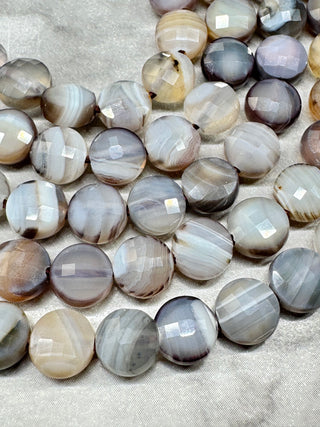 Botswana Agate Faceted Coin Beads Strand - 6mm