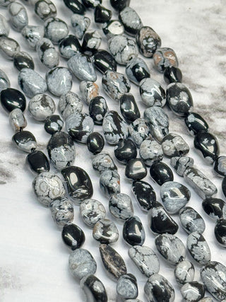 Snowflake Obsidian Tumbled Beads Strand - 5-8mm