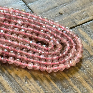 Faceted Strawberry Quartz Bead Strand - 4mm
