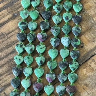 Ruby in Zoisite Faceted Heart Bead Strand - 8mm