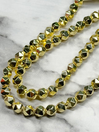 Light Gold Hematite Faceted Star Cut Beads Strand - 6mm