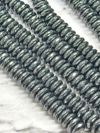 Hematite Faceted Rondelle Beads Strand - 12x3mm