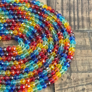 Faceted Rondelle Transparent Glass Beads Strands, Mixed Color, 8x6.5mm