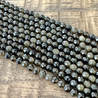 Faceted Gold Sheen Obsidian Bead Strand - 4mm