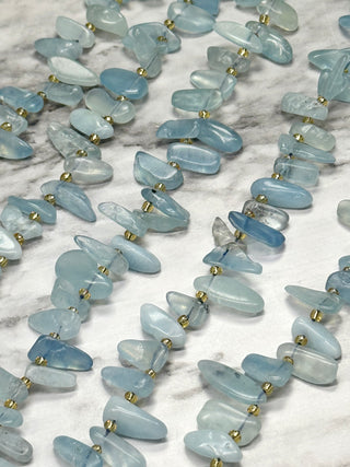 Aquamarine Tumbled Stone Top Drilled Beads Strand - 10-20mm