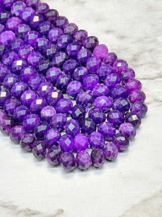 Indigo Jade Faceted Rondelle Beads Strand - 8x6mm