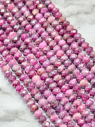 Grade AA Ruby Faceted Rondelle Beads Strand - 4x3mm