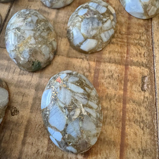 Oval Brass Lined Light Blue Chalcedony Agate Cabochon 18x25mm