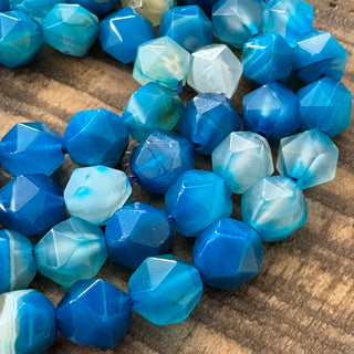Faceted Star Cut Blue Banded Agate Bead Strand - 8mm