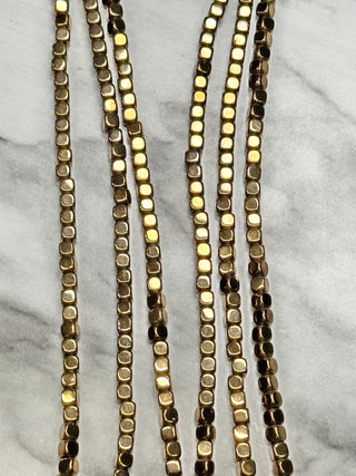 PVD Plated Hematite Square Beads Strand - 3mm - Multiple Colors