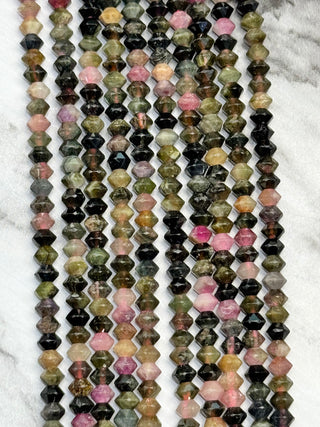Watermelon Tourmaline Faceted Bicone Beads Strand - 4mm