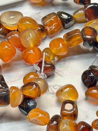 Black Agate Tumbled Stone Bead Strand - 7-13mm