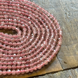 Faceted Strawberry Quartz Bead Strand - 4mm