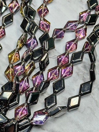 Rhombus Glass Beads Strand - 15x10mm Black