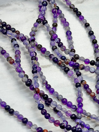 Banded Agate Purple Beads Strand - 4mm