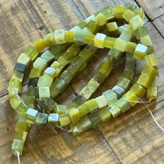 Xiuyan Jade Cube Bead Strand - 6mm