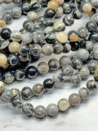 Black Silver Leaf Jasper Beads Strand - 6mm