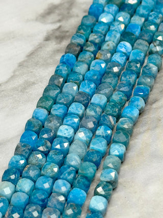 Blue Apatite Faceted Cube Bead Strand - 4mm
