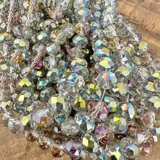 Transparent Rainbow Clear Glass Faceted Round Bead Strand  - 8mm