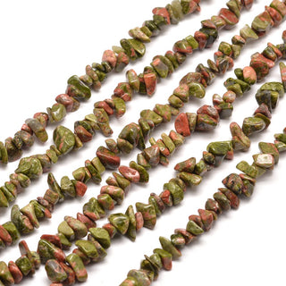 5-8mm Unakite Jasper Chip Bead Strand