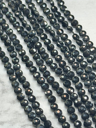 Black Spinel Faceted Coin Bead Strand - 4mm