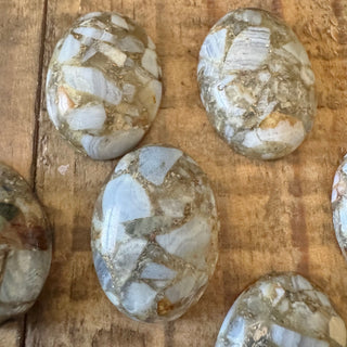 Oval Brass Lined Light Blue Chalcedony Agate Cabochon 18x25mm