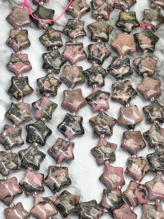 Rhodonite Puff Star Beads Strand - 15mm