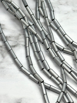 Matte Silver Hematite Column Bead Strands - 9x3mm