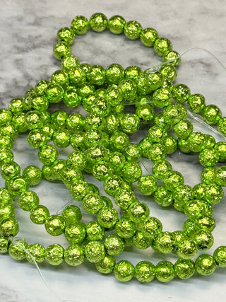 Electroplated Lava Rock Bead Strand - 6mm - Lime - Purple